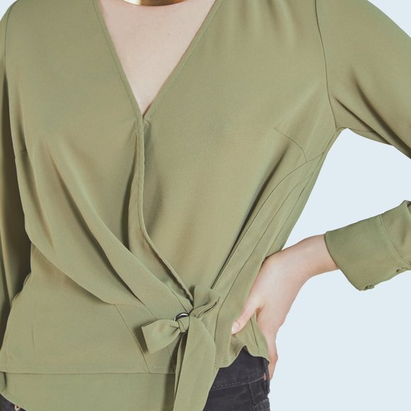 Elegant Olive Green Wrap Top - Picture 2 of 3